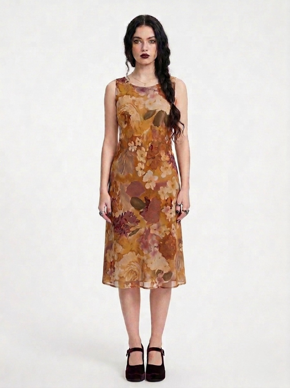Vintage 90s Y2K Wimsigoth Floral Midi Dress Boho